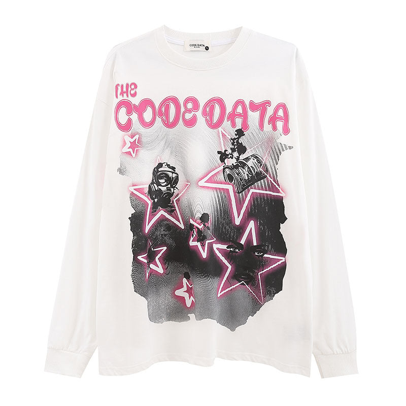 Men Long Sleeve Shirt Printed Long Sleeve Bottoming T-shirt Men and Women Street All-Match Loose