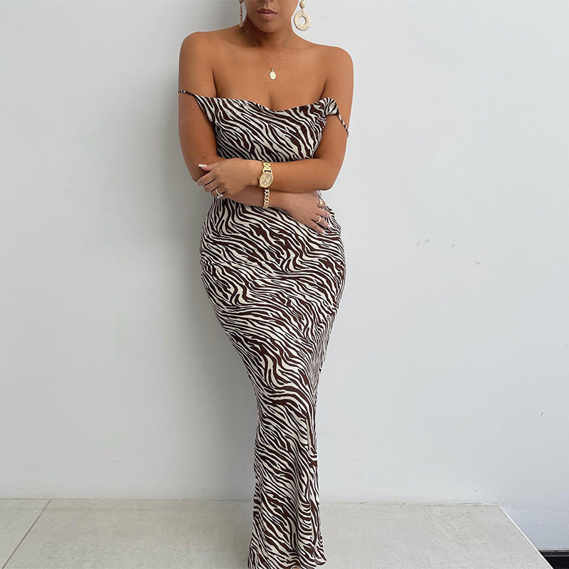 Jungle Print Maxi Dress Sling Backless Zebra Print Dress