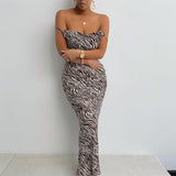 Jungle Print Maxi Dress Sling Backless Zebra Print Dress