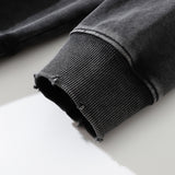 Men Hoodie Sunflower Flower Printed Hoodie Loose Washed-out Distressed Worn Hoodie