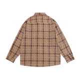 Men Long Sleeved T Shirt Loose Plaid Long Sleeve Shirt Men Casual Embroidery Letter Vintage Shirt