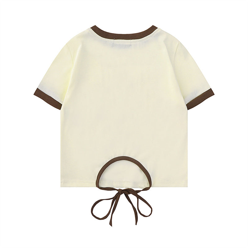 Women T-shirt Printed Short-Sleeved T-shirt Women's Summer Midriff Outfit round Neck