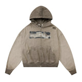 Men Hoodie Tie-Dye Gradient Coat Worn Looking Washed-out Cardigan Sweater Hoodie Loose Long Sleeve