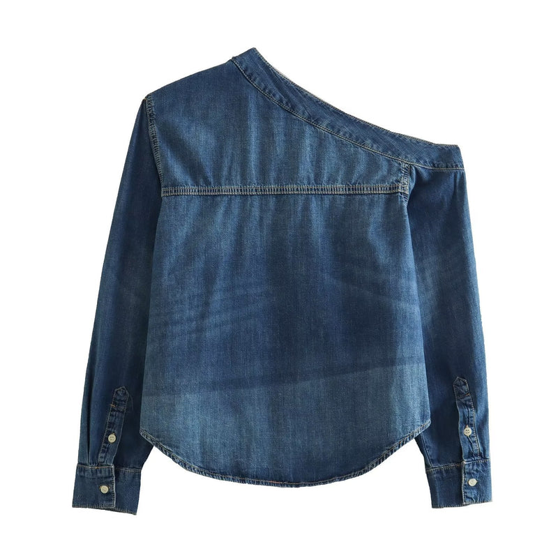 Women T-Shirt Women's Personal Leisure Top Denim Shirt Long Sleeve