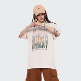 After Prom Shirt Women Summer Vintage Color Letter Print Loose-Fitting Pure Cotton T-shirt Men's Short Sleeve