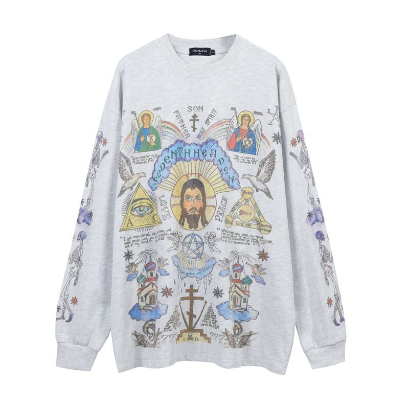 Men Long Sleeve Shirt Vintage Vintage Long Sleeve Bottoming T-shirt for Men and Women