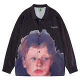 Men Long Sleeved T Shirt Printed Long Sleeve Shirt Men's Ins Loose Casual Portrait