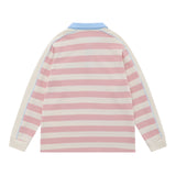 Men Hoodie Striped Stitching Lapel Sweater Loose Contrast Color Polo Shirt Long Sleeve Top