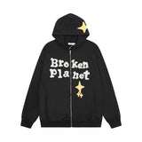 Men Fleece Lined Hoodie Foam Star Letters Hooded Sweater Boys Autumn and Winter Zipper Coat