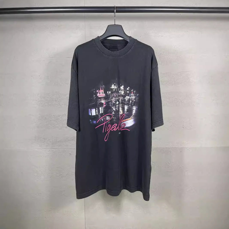 Mens T-shirts 24SS new Paris city night print T-shirt oversize