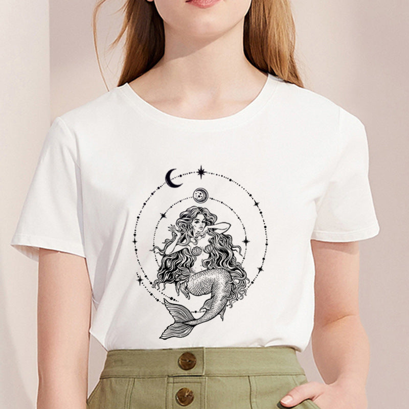 New T-shirt female Mermaid Printed Harajuku T shirt Women
