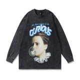 Men Long Sleeve Shirt Printed Washed and Worn T-shirt with Long Sleeves Hoodie Men and Women