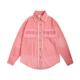 Men Long Sleeved T Shirt Letter Wash Denim Shirt Coat Spring and Autumn Men's Long Sleeve Shirt Jacket