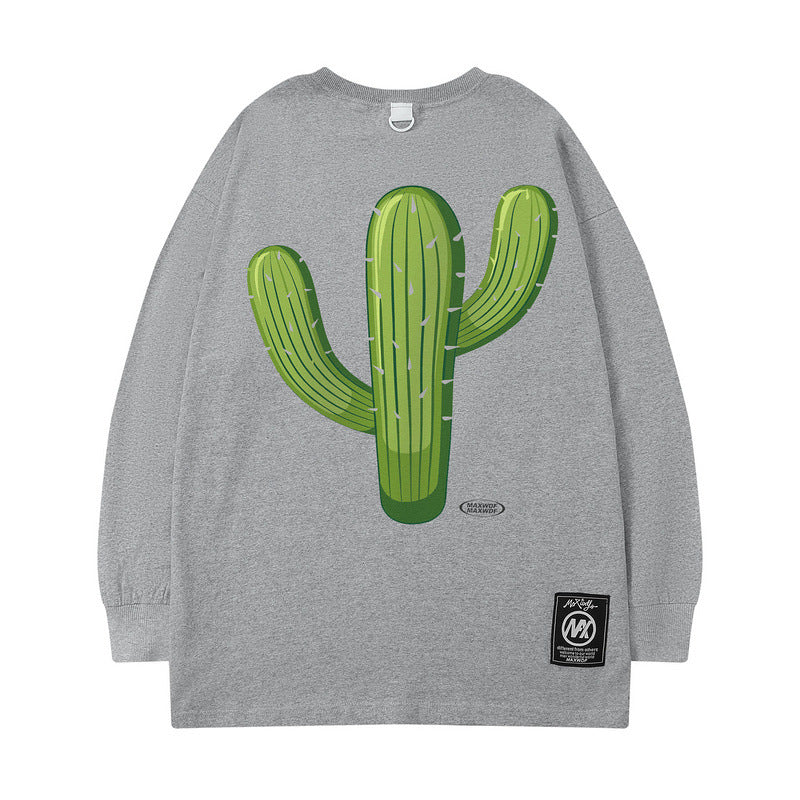 Men Long Sleeve Shirt Cartoon Printed Loose Long Sleeves T-shirt Men's Ins Street