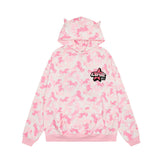 Men Hoodie Animal Horse Printed Sweater Five-Pointed Star Embroidered Cat Ears Hooded Top