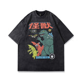 Men T Shirt Cartoon Printed Distressed Short-Sleeved T-shirt for Men and Women