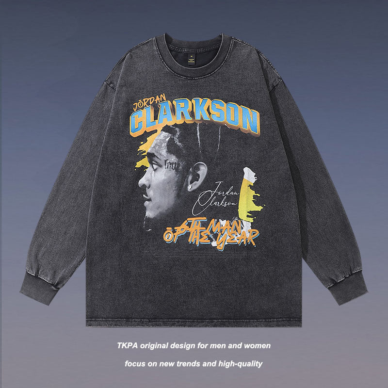 Men Long Sleeve Shirt Washed Distressed Long Sleeve Bottoming T-shirt Men and Women Vintage