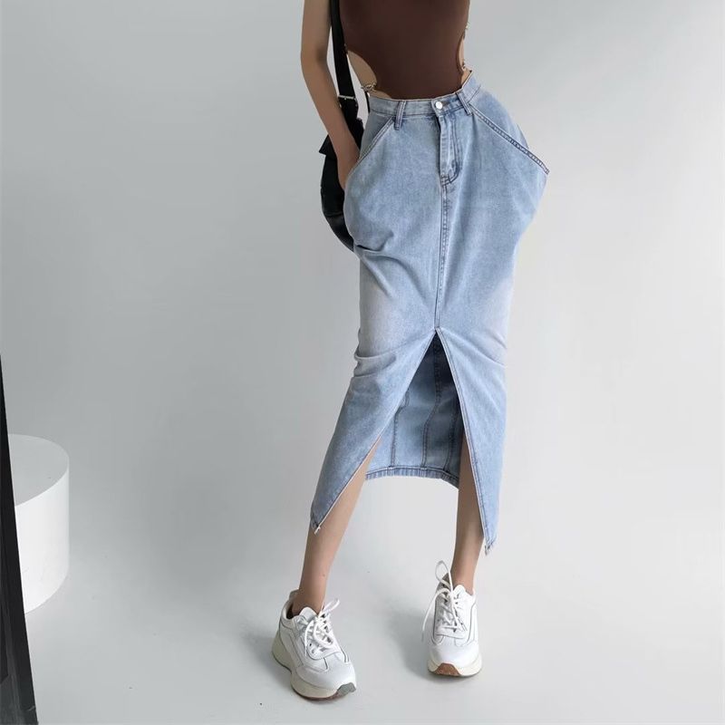 Women Skirt Summer Washed Denim Skirt