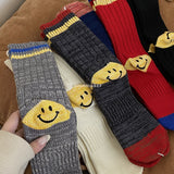 Kapital Sock Hitian Hehong Thick Thread Smiley Face Socks Autumn and Winter Celebrity Thick Knitted Socks Mid-Calf Knitted Wool