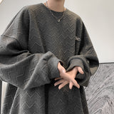 Men Hoodie Waffle Sweater Men's Spring and Autumn Couple Trendy Brand Loose round Neck