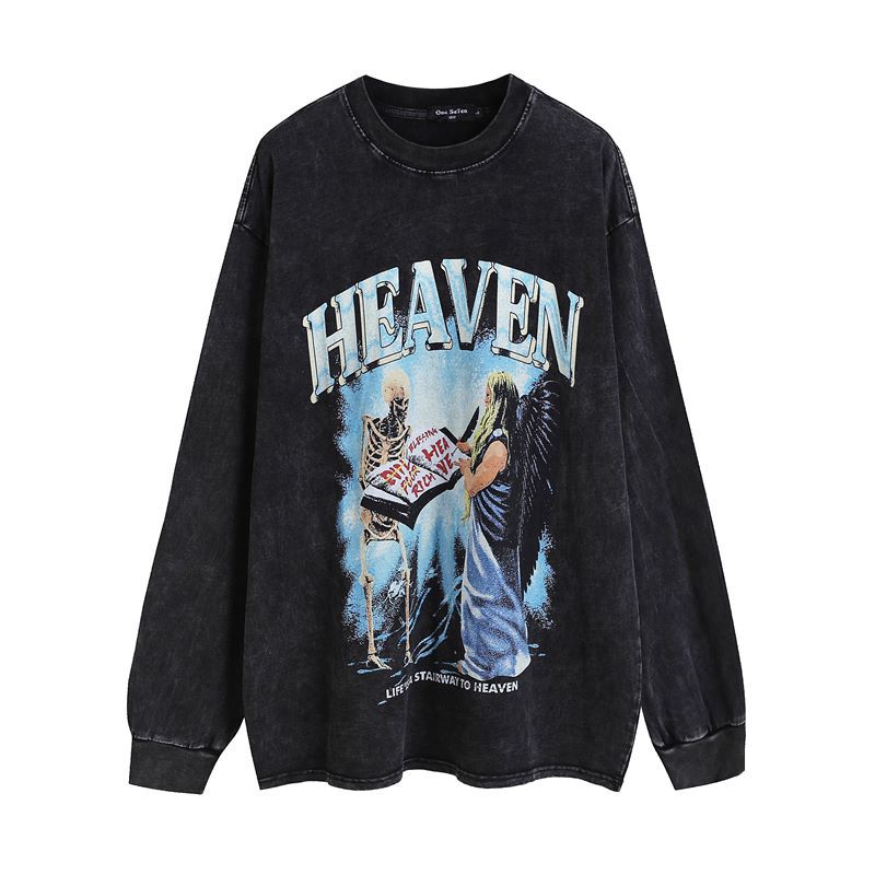 Men Long Sleeve Shirt Vintage Graffiti Long Sleeve Vintage Bottoming T-shirt for Men and Women