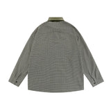 Men Long Sleeved T Shirt Vintage Plaid Long Sleeve Shirt Ins Bear Embroidery Pocket Casual Shirt