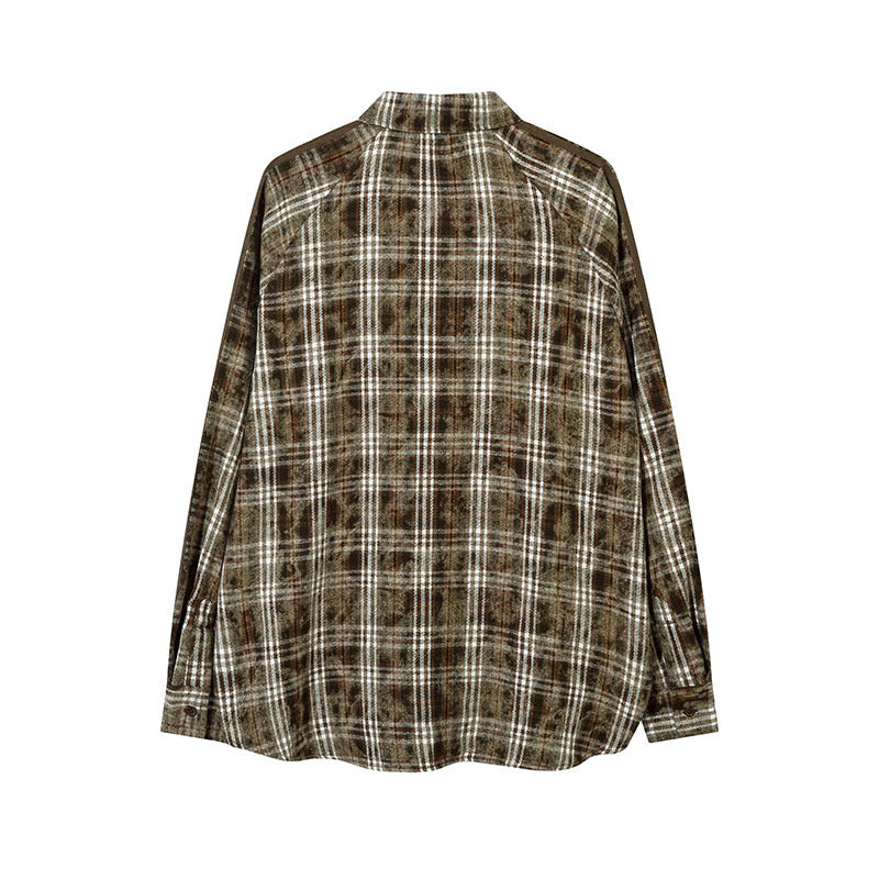 Unisex Vintage Hoodie Long Sleeve Checked Shirt