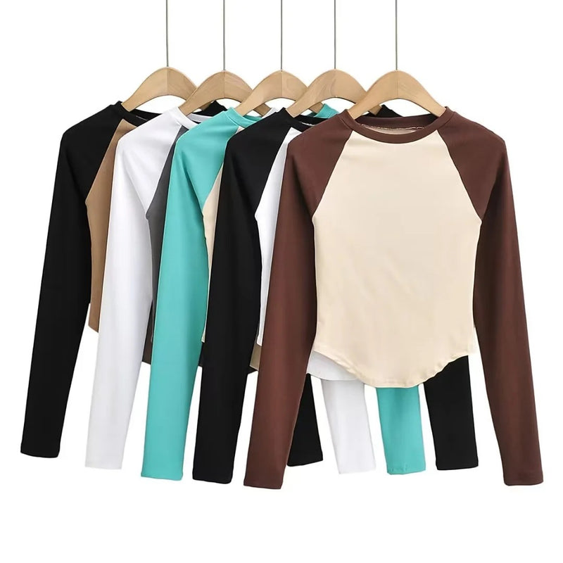 Women T-Shirt Long-Sleeved T-shirt Women's round Neck Bottoming Shirt Top