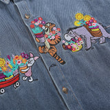 Men Long Sleeved T Shirt Animal Embroidery Denim Shirt Jacket Spring and Autumn Men's Ins Casual Long Sleeve