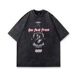 Men T Shirt Black Washed Distressed T-shirt Loose Vintage Men and Women