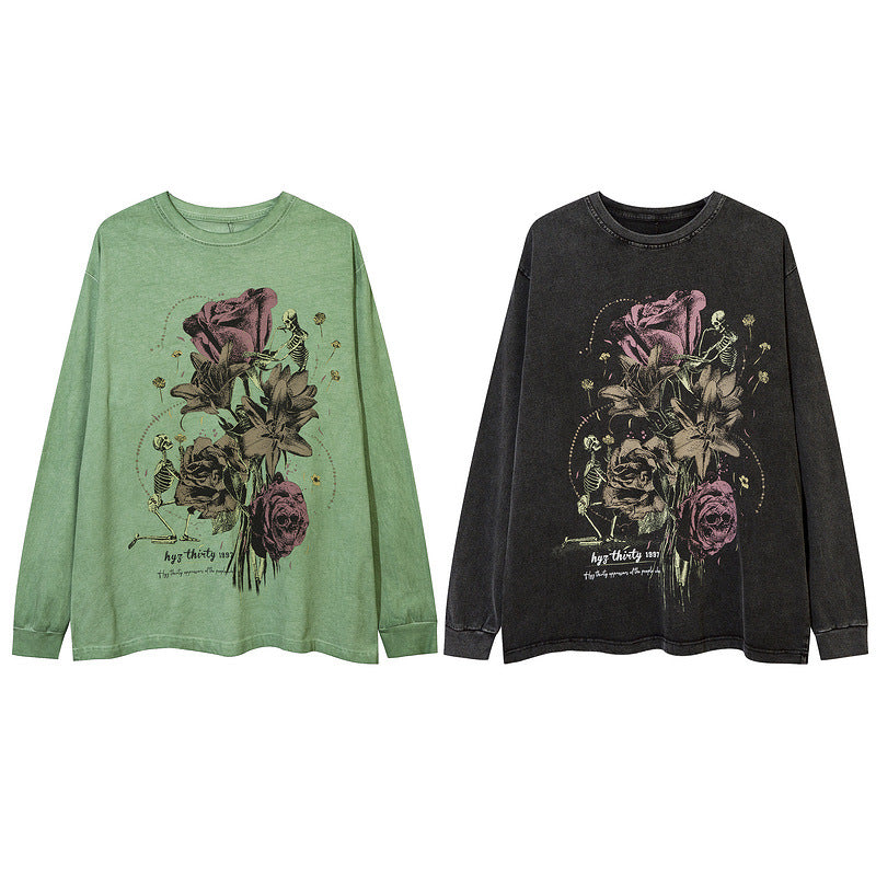 Men Long Sleeve Shirt Dark Print Distressed Bottoming Long Sleeve T-shirt Men and Women