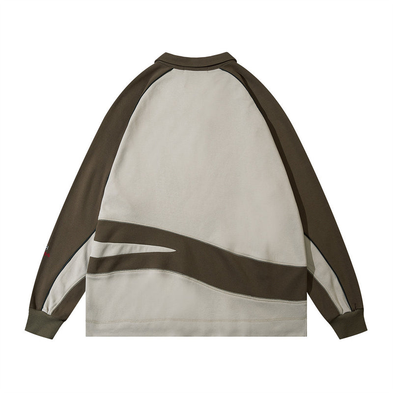 Men Hoodie Lapel Sweater Men's Color Matching Half-Open Collar Letter Printed Sweatshirt