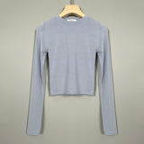 Women Long Sleeve Shirt O-neck Short Autumn and Winter Long Sleeve Bottoming Shirt