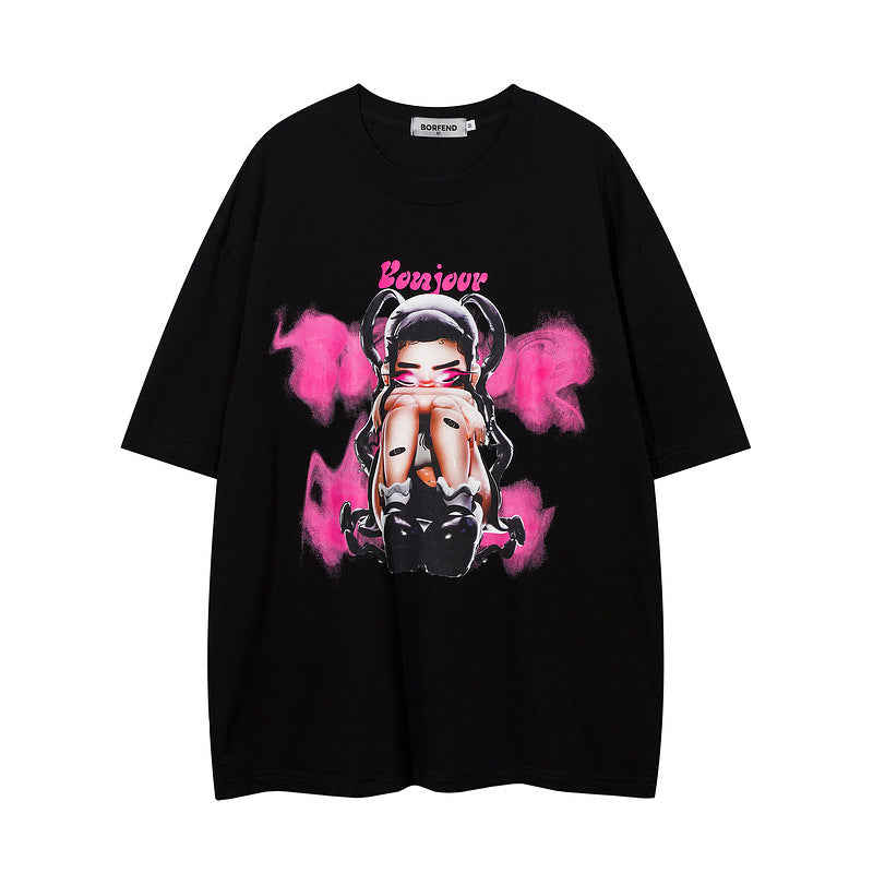 Men T Shirt Printed Short Sleeve T-shirt for Men and Women Hip Hop Couple