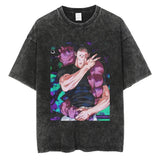 Hip Hop Streetwear Japanese Anime Graphic T Shirt Washed