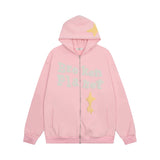 Men Fleece Lined Hoodie Foam Star Letters Hooded Sweater Boys Autumn and Winter Zipper Coat