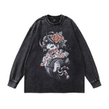Men Long Sleeve Shirt Cartoon Distressed Long Sleeve T-shirt Men and Women Oversize Casual Couple