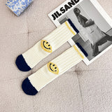 Kapital Sock Hitian Hehong Heel Smiley Face Socks Ins Trendy Street Mid-Calf Autumn and Winter Wool Thick Thread Knitted Socks