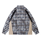 Men Long Sleeved T Shirt Plaid Stitching Jacket Shirt Men Spring and Autumn Loose Lapels Long Sleeve Shirt Coat