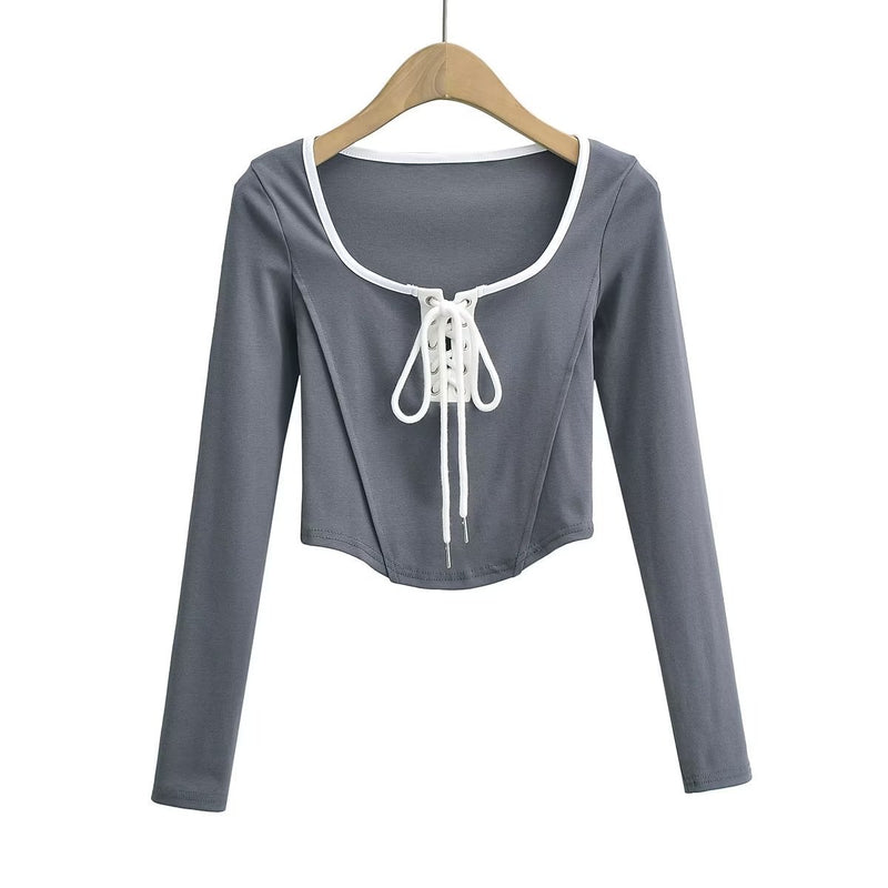 Women T-Shirt Retro Long-Sleeved T-shirt Autumn