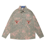 Men Long Sleeved T Shirt Plaid Tie-Dye Long Sleeve Shirt Men's Embroidery Lapel Shirt Coat Spring and Autumn