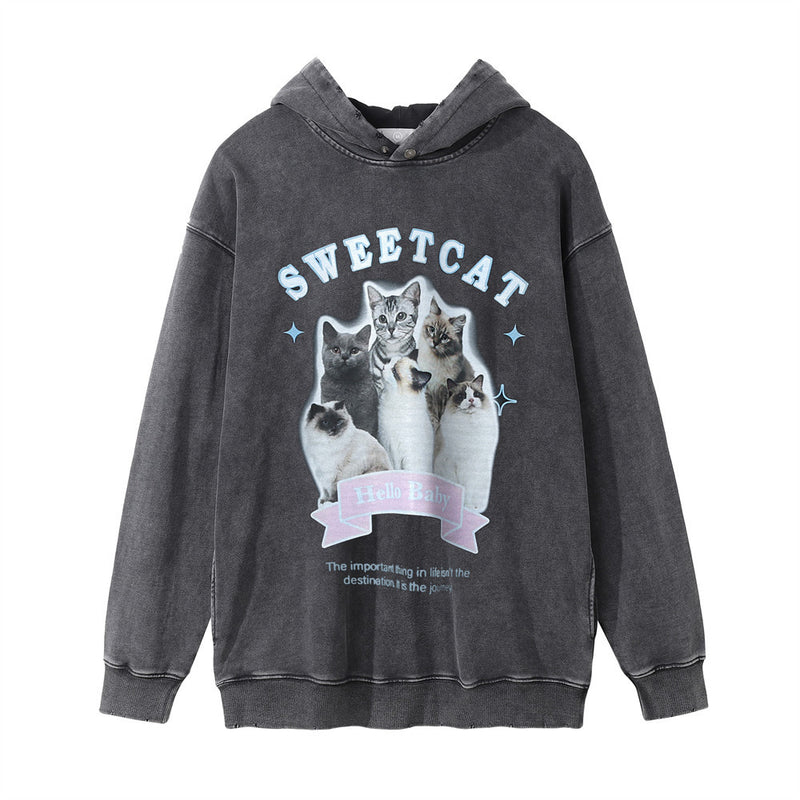Men Hoodie Printed Distressed Hooded Sweaters Menswear Loose Autumn and Winter Casual