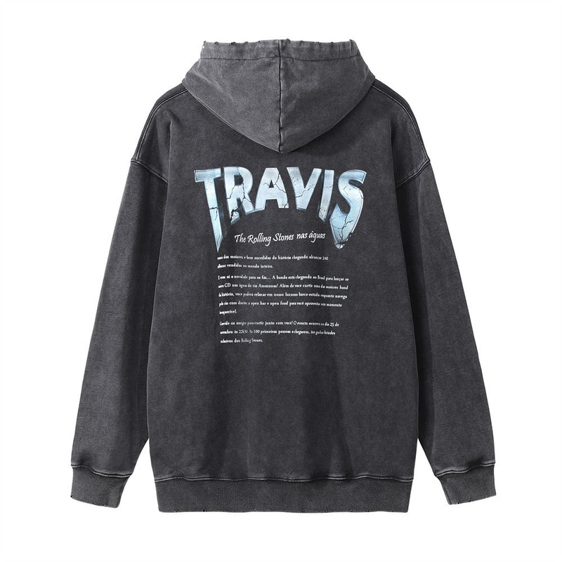 Men Hoodie Printed Hoodie Men's Autumn and Winter Worn Looking Washed-out