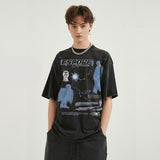 Hip Hop 2024 Washed Black T-Shirt Streetwear Vintage