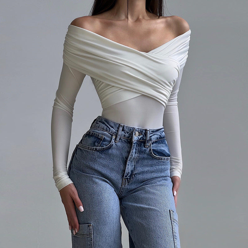 Women Jumpsuit Long Sleeve Cross Slim High Waist off Shoulder Jumpsuit