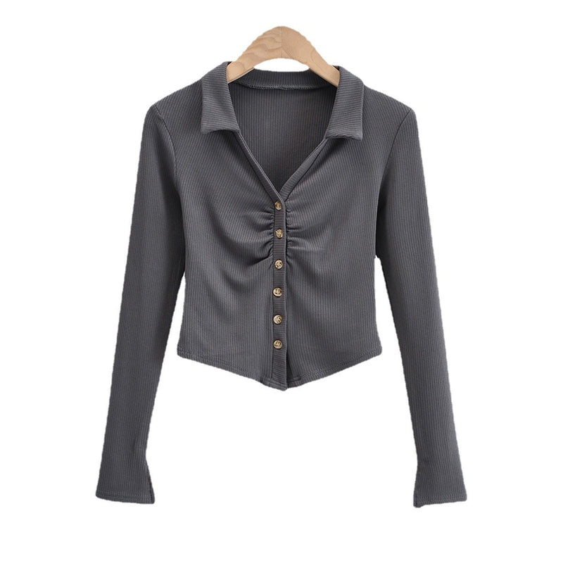 Women T-Shirt Autumn Fashion Polo Collar Button T-shirt