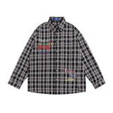 Men Long Sleeved T Shirt Loose Plaid Long Sleeve Shirt Men Casual Embroidery Letter Vintage Shirt