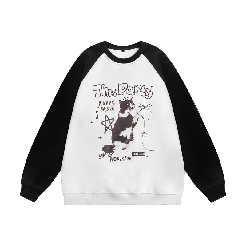 Men Hoodie Hip Hop Rock Animal Kitten Print Sweater