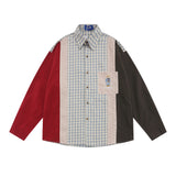 Men Long Sleeved T Shirt Spring and Autumn Lattice Shirt Men's Stitching Long Sleeve Shirt Outer Wear