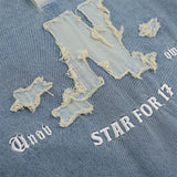 Men Long Sleeve T Shirt Spring and Autumn Long Sleeve Pullover Denim Top Men's Embroidery Letter Polo